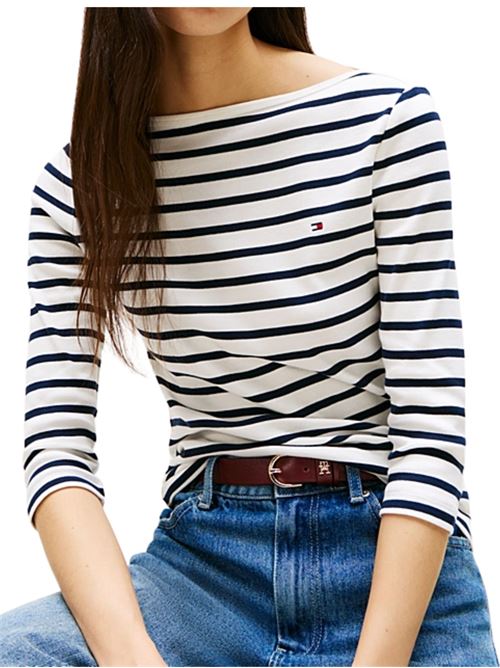 T-shirt slim a righe manica tre quarti Tommy Hilfiger | WW0WW4058903L